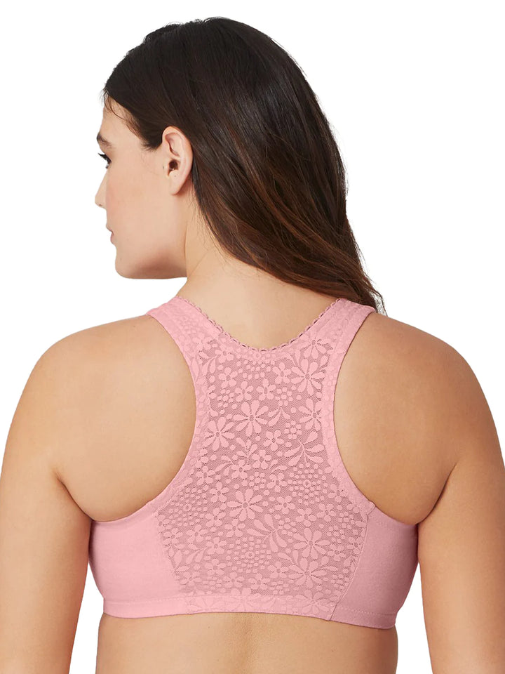 In Stock 1908 - Off Duty Front Close T-Back Comfort Bra - Pink