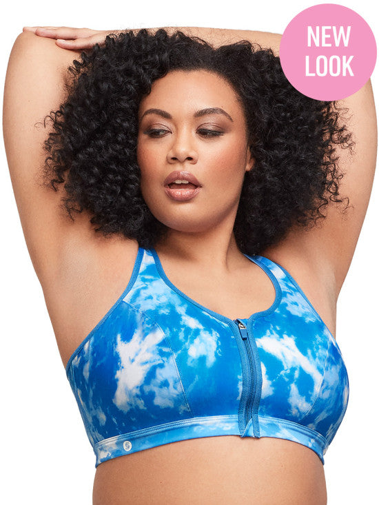 Glamorise Bra 9266 - Zip Up Front-Closure Sports Bra - Blue Tye-Dye - Dale and Waters