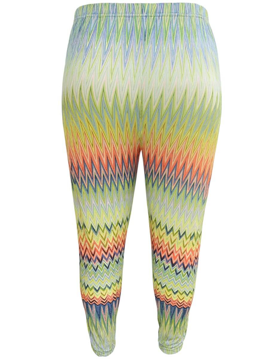 Atlas Leggings - Multi Print in vibrant zigzag pattern, plus size women’s pants for comfort and style.