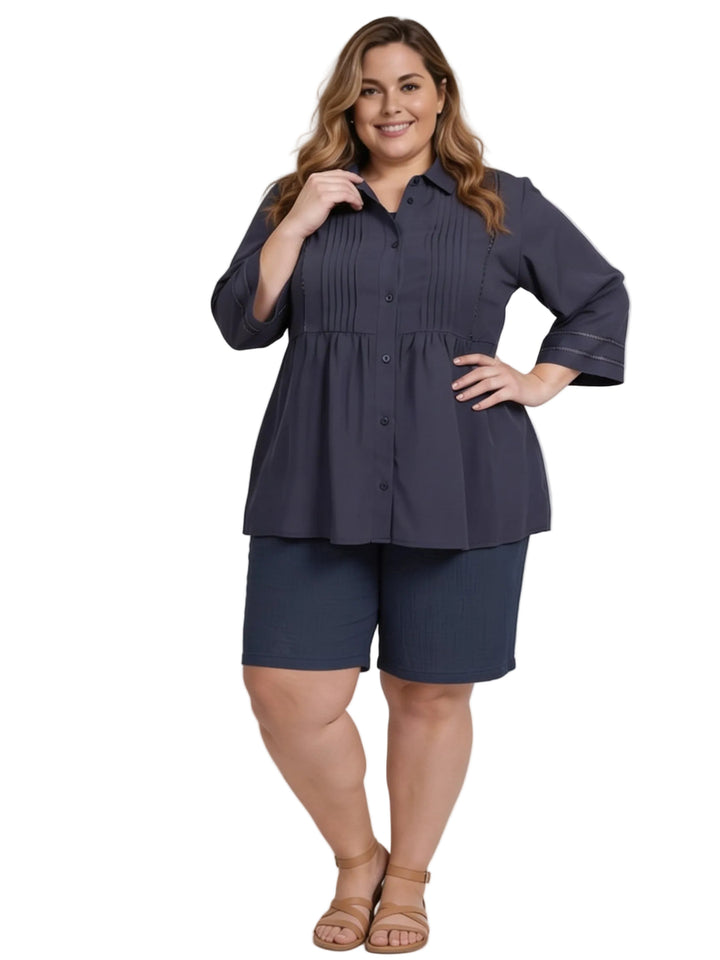 Amelia Pleated Blouse - Navy*