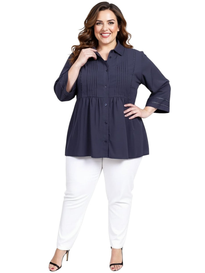 Amelia Pleated Blouse - Navy