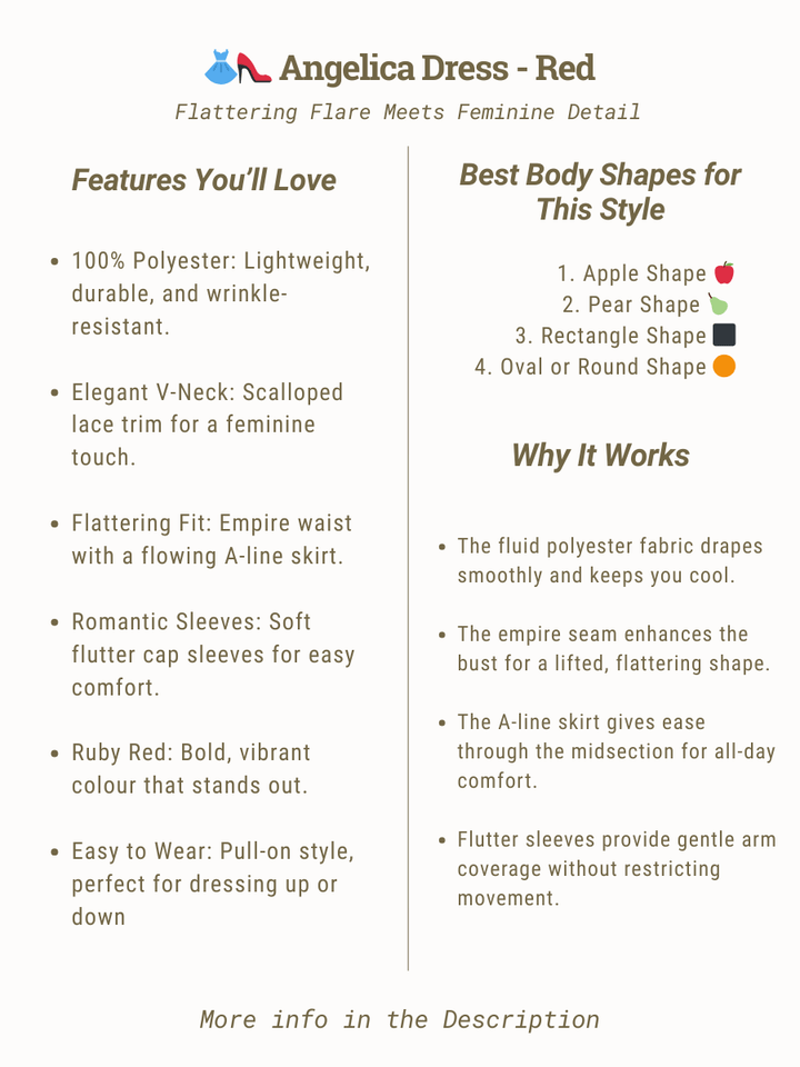 Angelica Dress - Red features, plus size women's dress from Dale and Waters. Flattering V-neck, empire waist, and romantic sleeves.