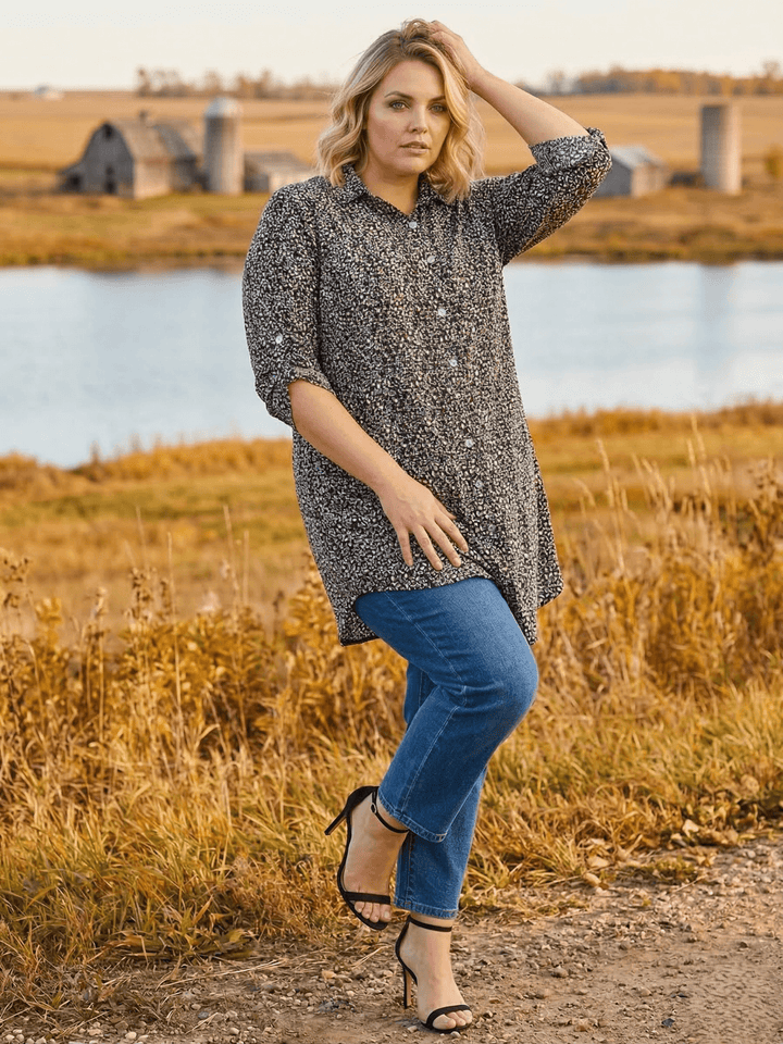Ardell Blouse - Black/Mocha Print