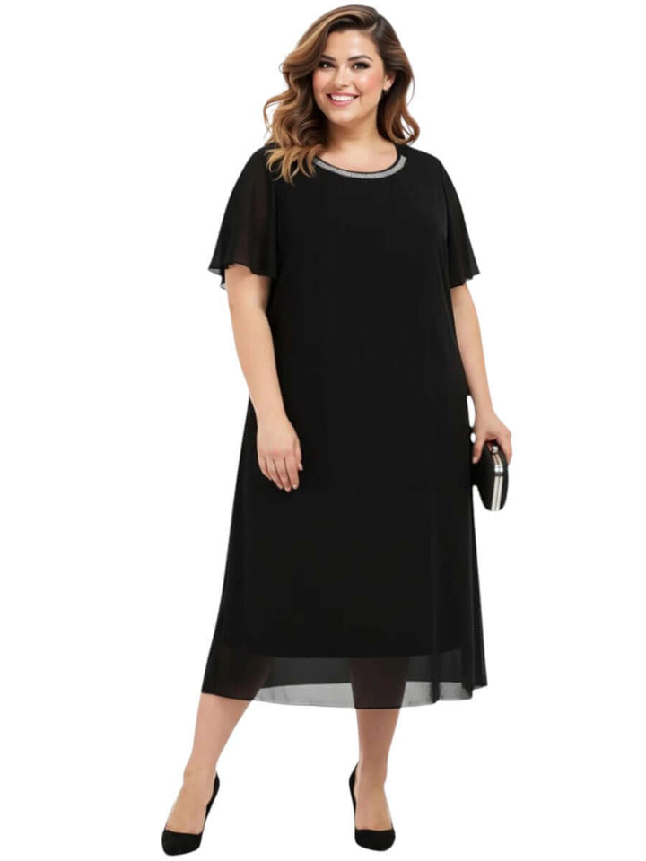 Ariel Diamanté Dress - Black, women's plus size, elegant black maxi dress by Dale and Waters for sizes 16-50.