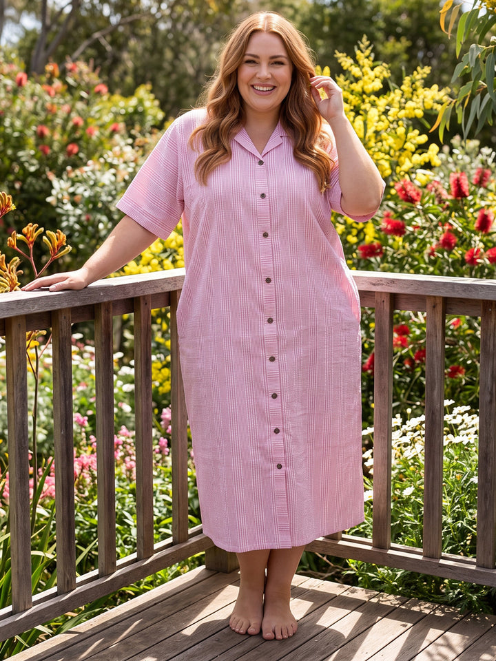 Beretta Nights Seersucker Dressing Gown - Pink Print