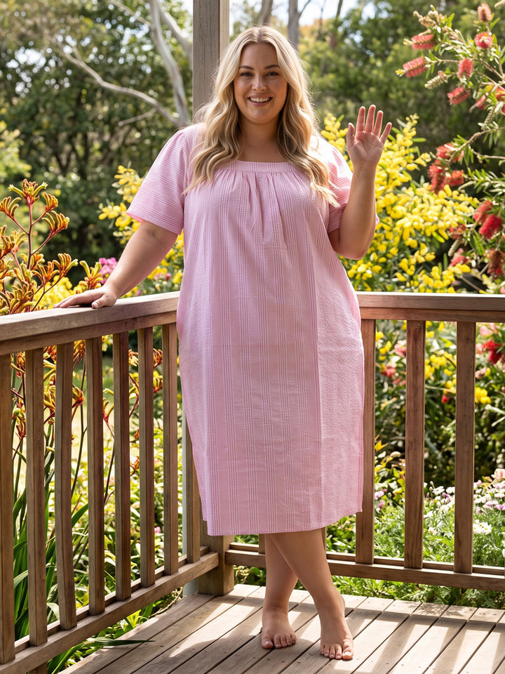Beretta Nights Seersucker Nightie - Pink