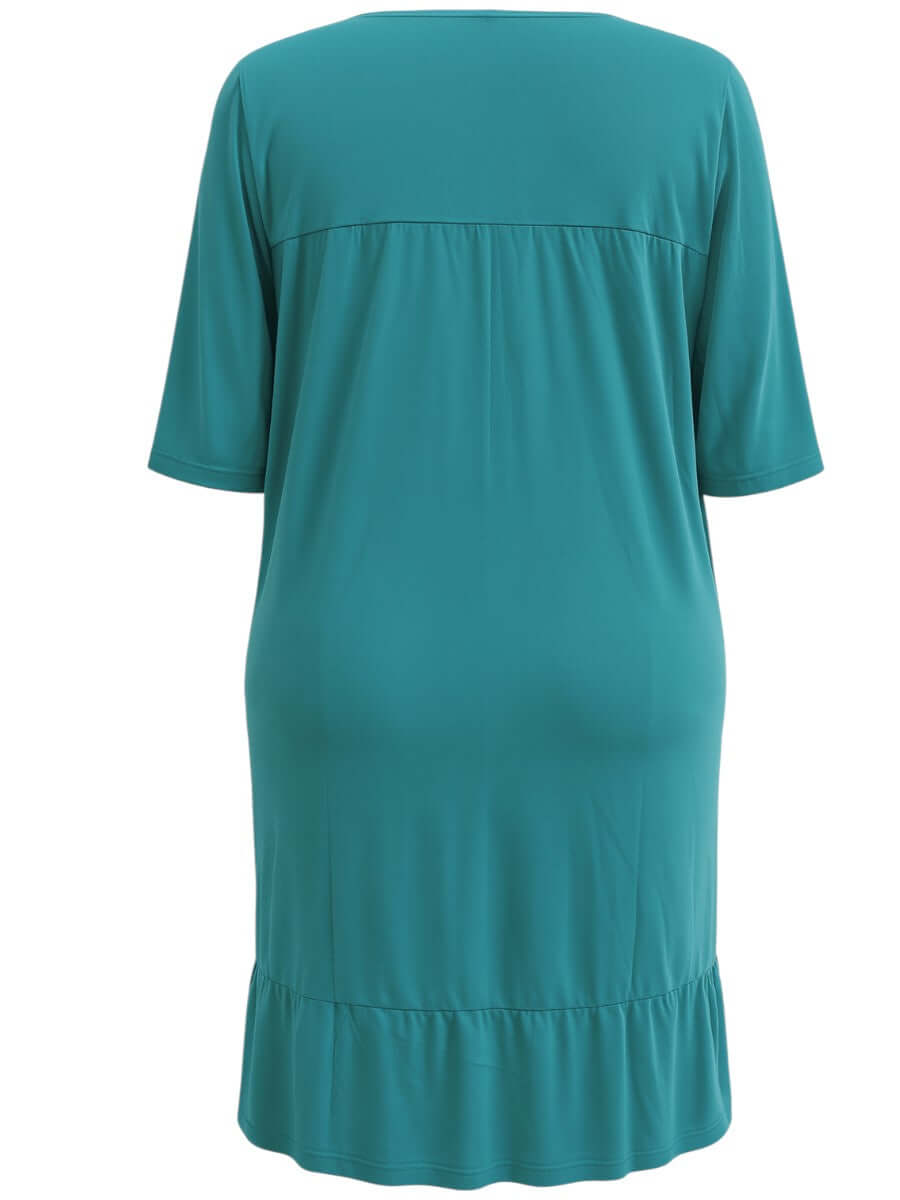Paxton Nightie - Teal back view featuring soft pleats and frill hem for elegant comfort.