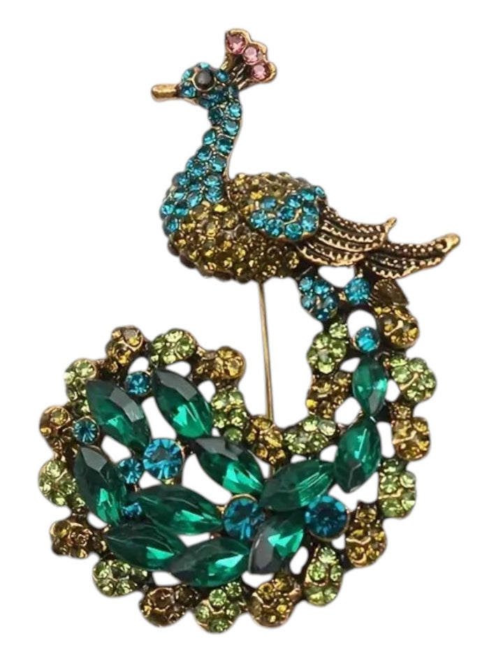 Peacock Chest Pin - Multi Coloured
