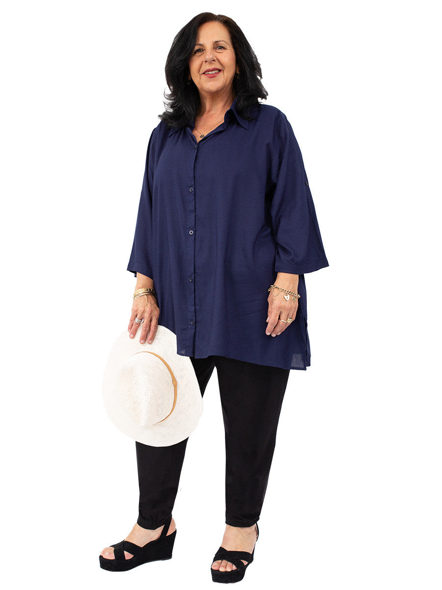 Classic Collar Blouse - Navy - Dale and Waters