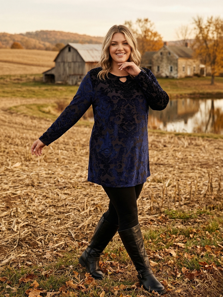 Finley Velour Tunic - Blue Print