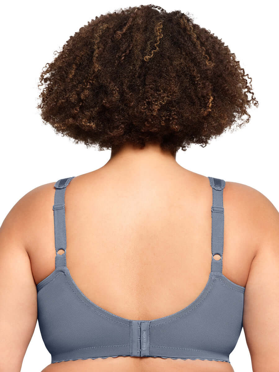 Glamorise Bra 1000 - Feel The Magic Wire-Free Support - Grey, back view showcasing strap design and comfort features.