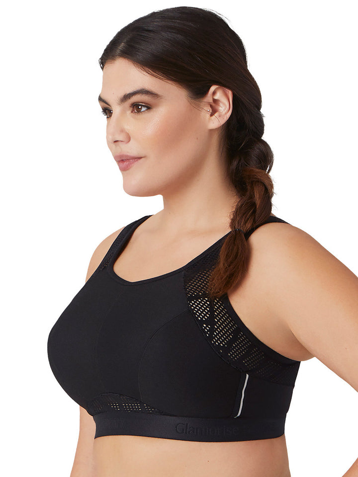 Glamorise Bra 1068 - No-Sweat Mesh Sports Bra - Black - Dale and Waters