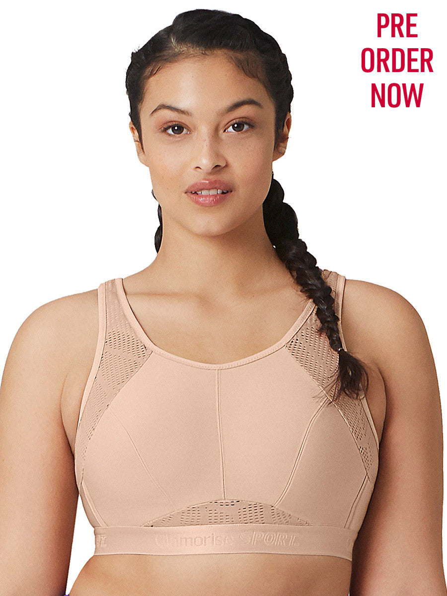 Glamorise Bra 1068 - No-Sweat Mesh Sports Bra - Cafe - Dale and Waters