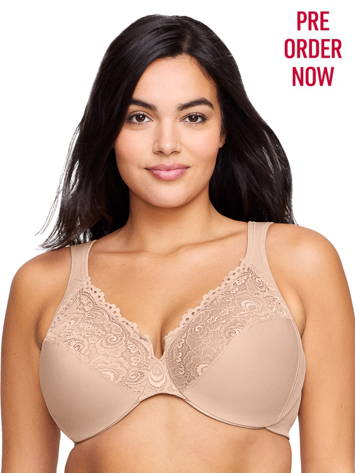 Glamorise Bra 1240 - Low Cut WonderWire Lace Bra - Cafe
