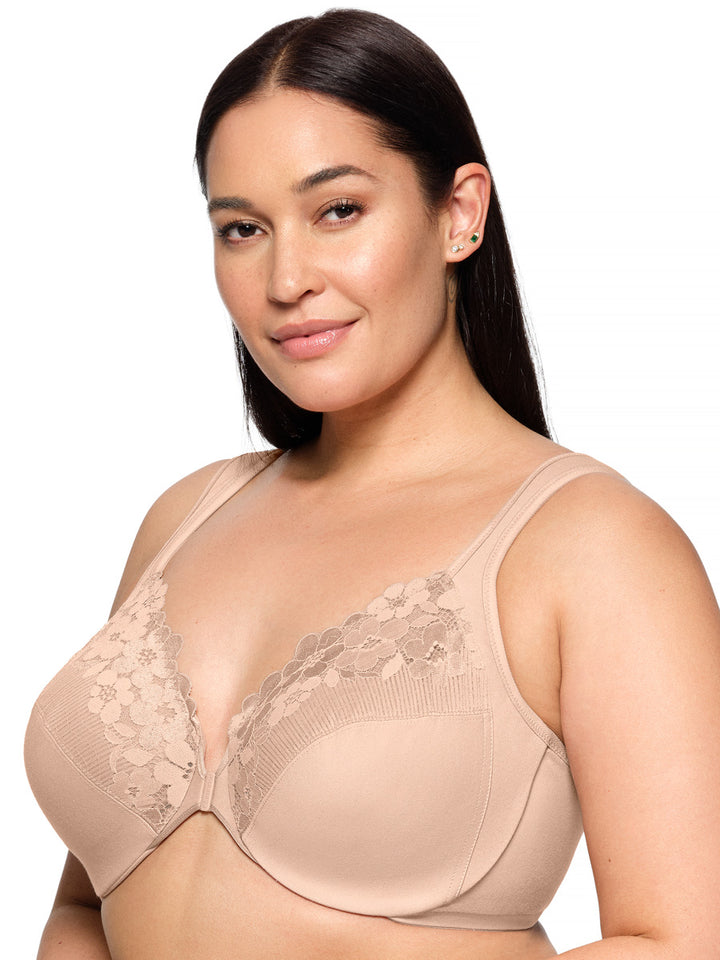 Glamorise Bra 1241 - Front-Closure Cotton WonderWire Bra - Cafe