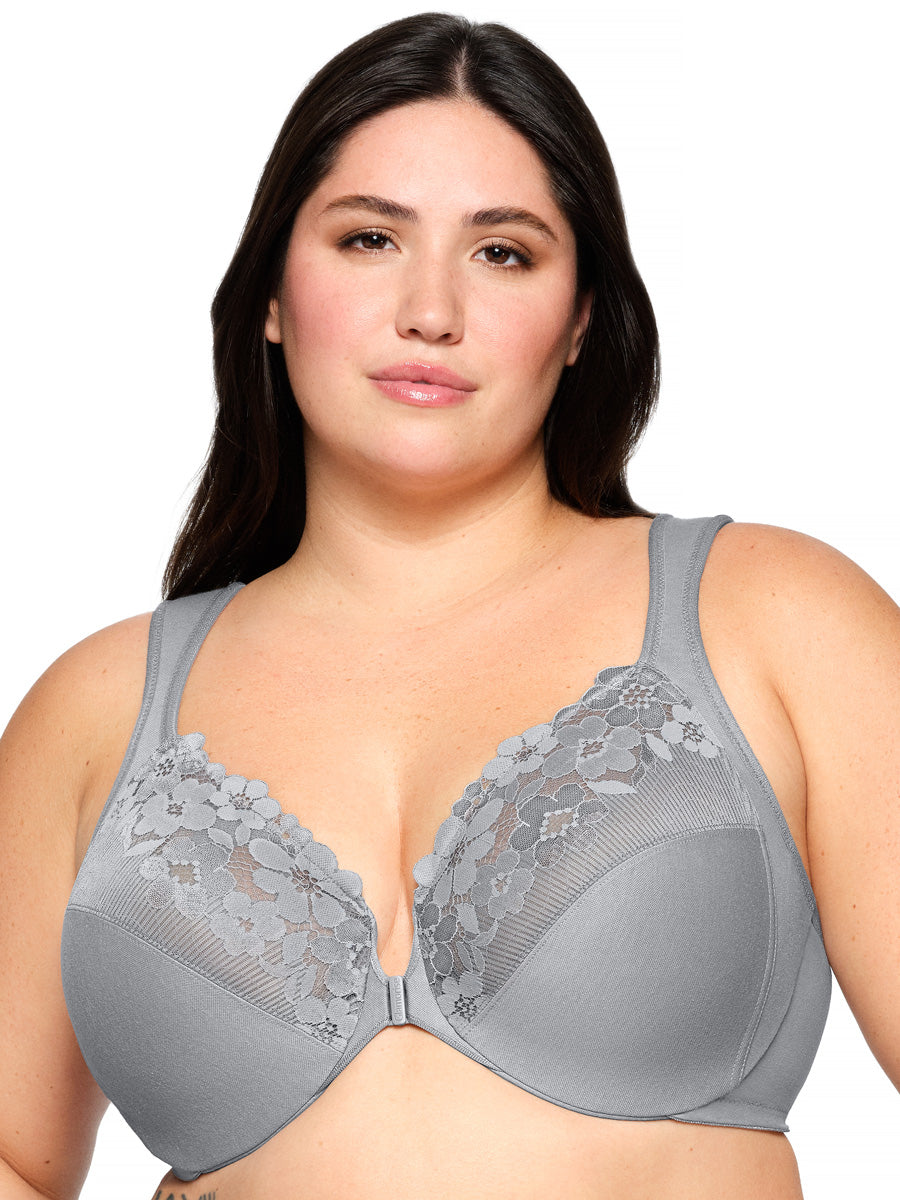 Glamorise Bra 1241 - Front-Closure Cotton WonderWire Bra - Silver