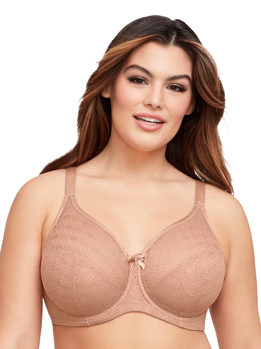 Glamorise Bra 9855 - Lace Comfort Wonderwire Bra - Cappuccino