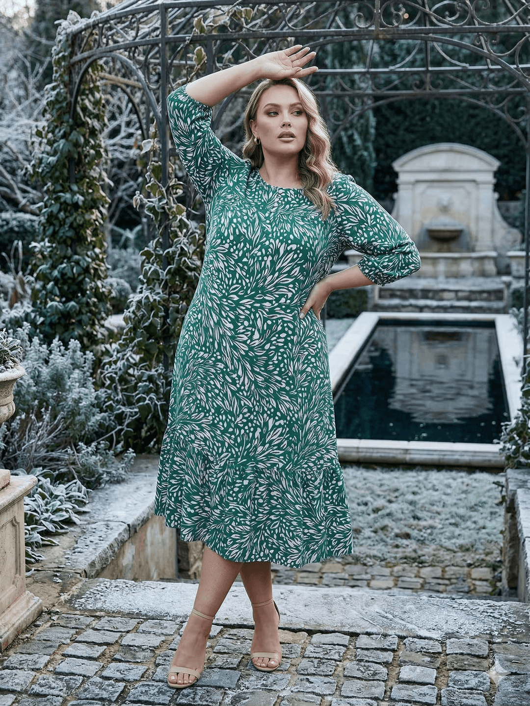 Hawley Bib Dress - Green Print