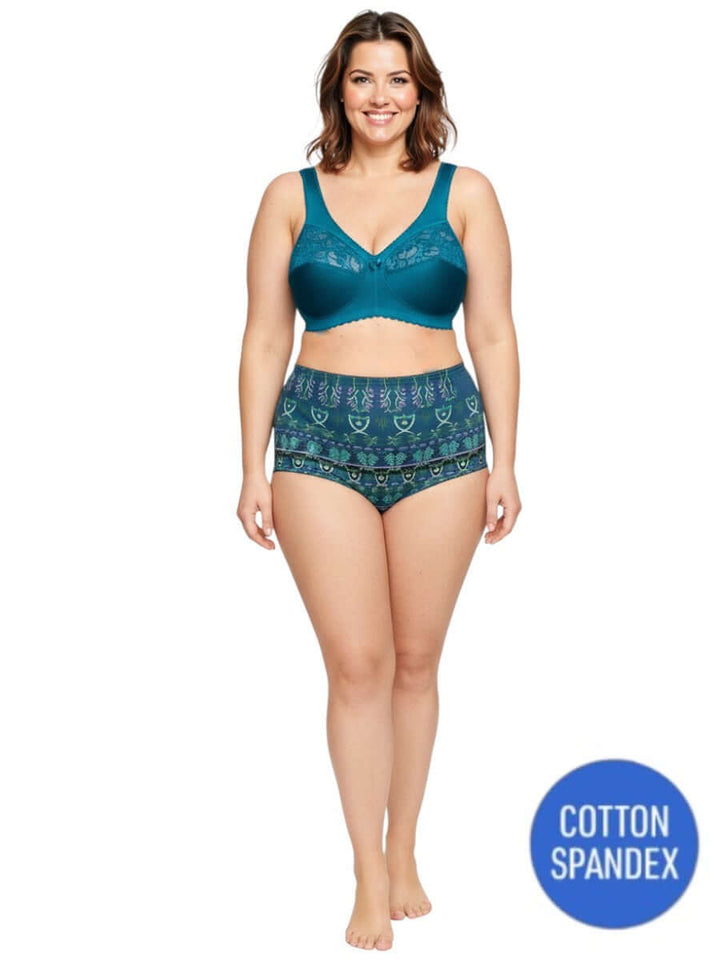 Full Briefs - BCS1026 Cotton Spandex - Teal/Aqua Print
