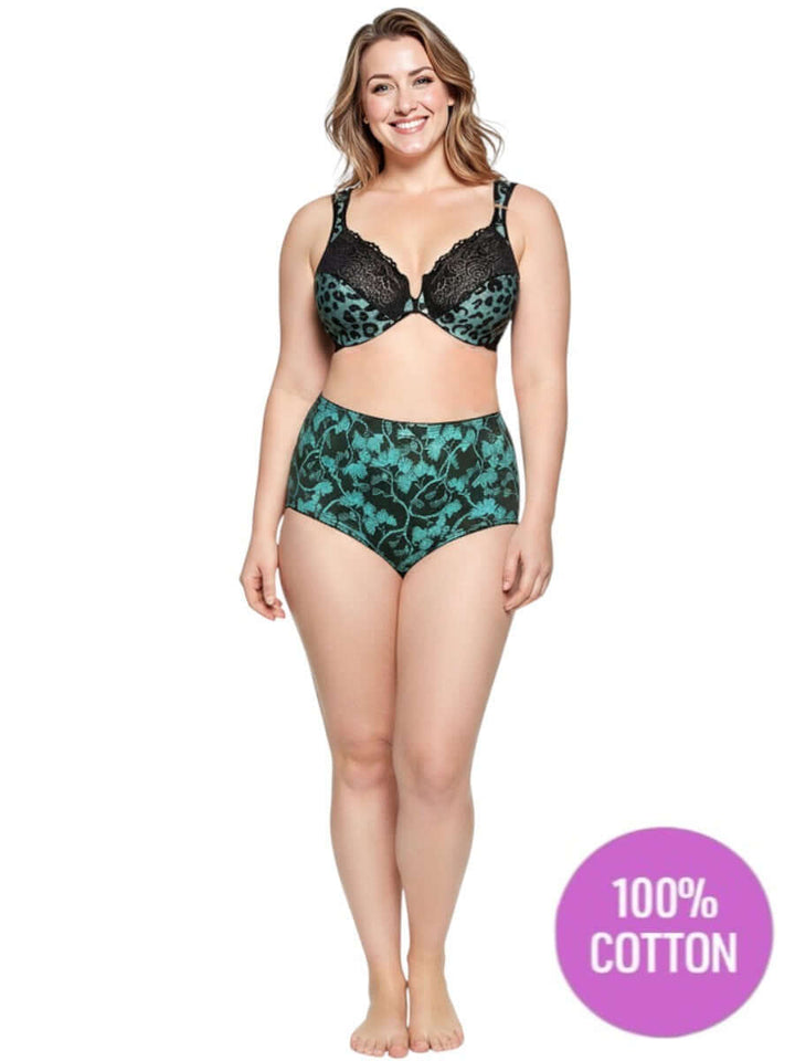 Full Briefs - BCO1010 Cotton - Teal/Green Print