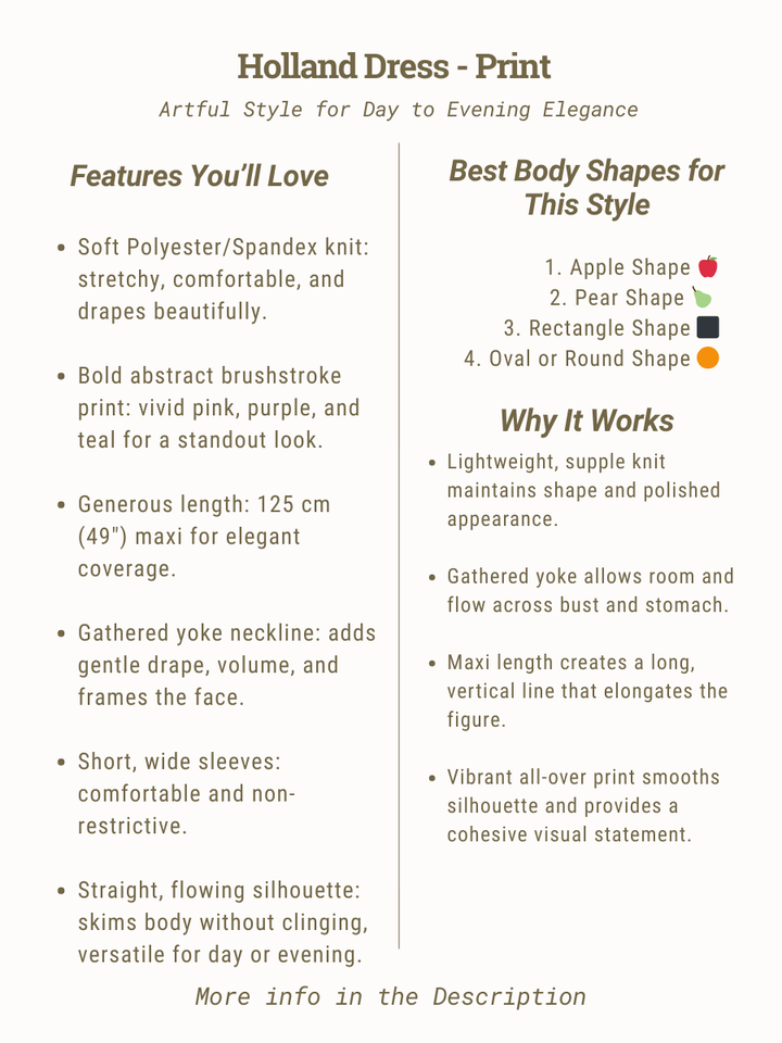 Holland Dress - Print features and style guide for women's plus size fashion by Dale and Waters, sizes 16-50.