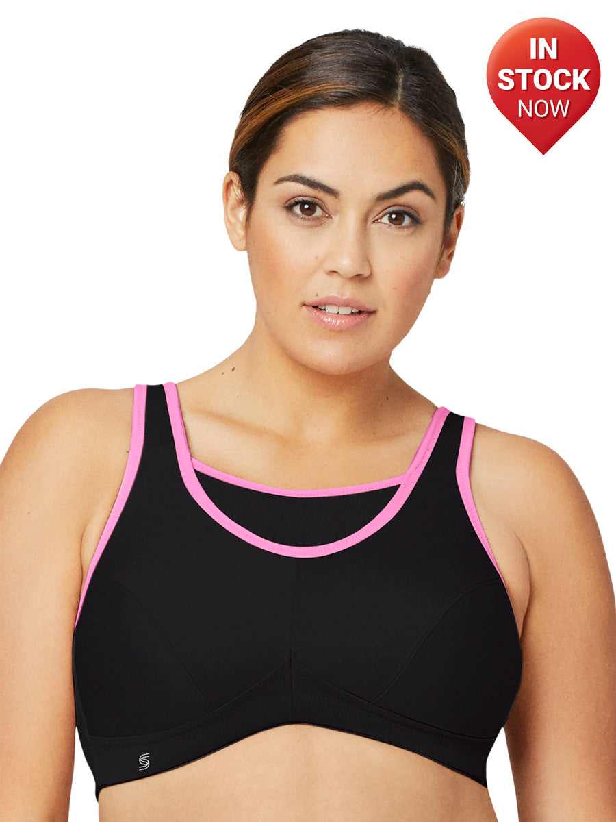 In Stock Glamorise Bra 1066 - No-Bounce Camisole Sports Bra - Black/Pink