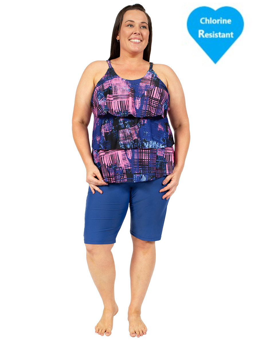 Carribbean Dreams Swim Tankini Top - Navy Print