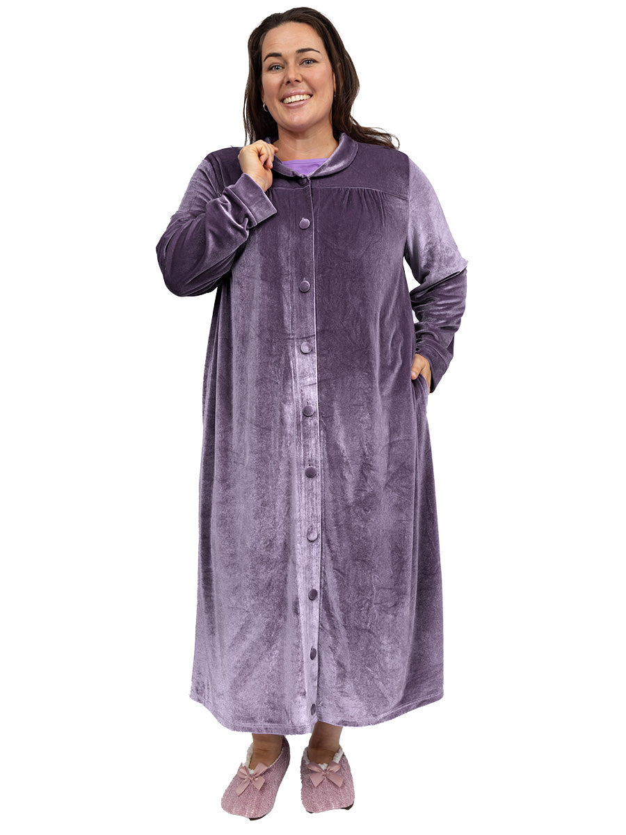 Giada Velour Dressing Gown - Purple - Dale and Waters