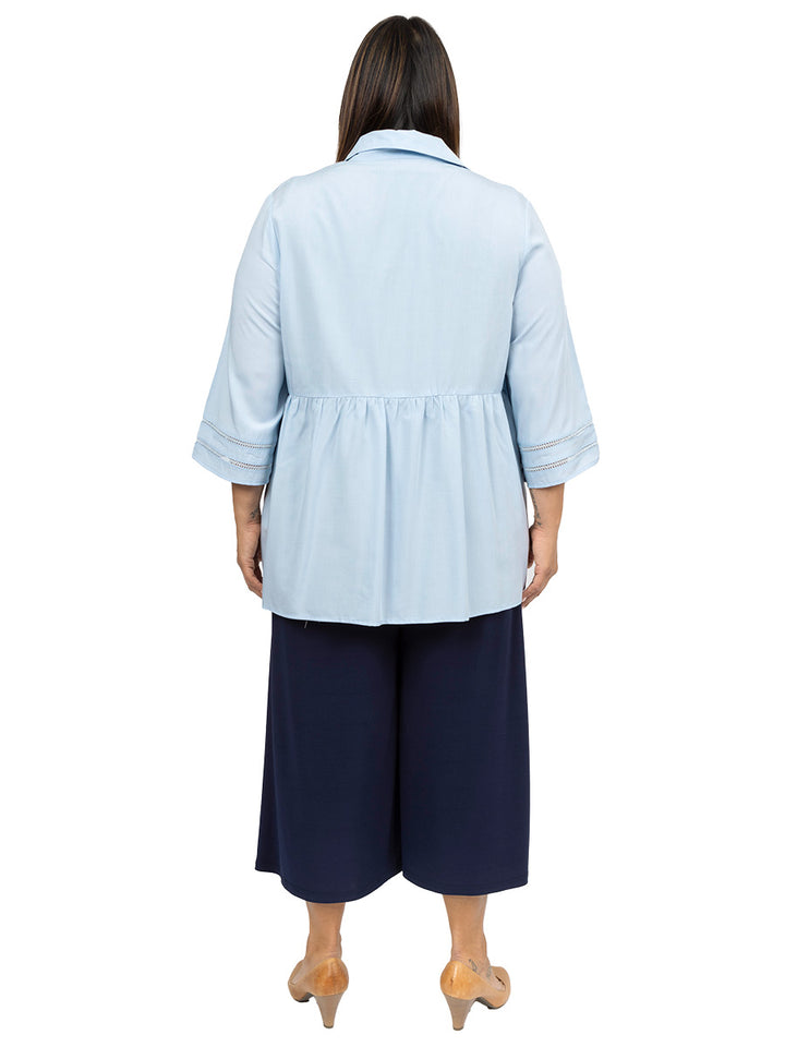 Amelia Pleated Blouse - Ice Blue