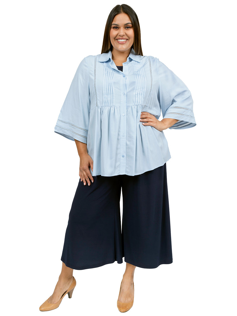 SAMPLE ONLY - Amelia Pleated Blouse - Ice Blue** - Dale and Waters