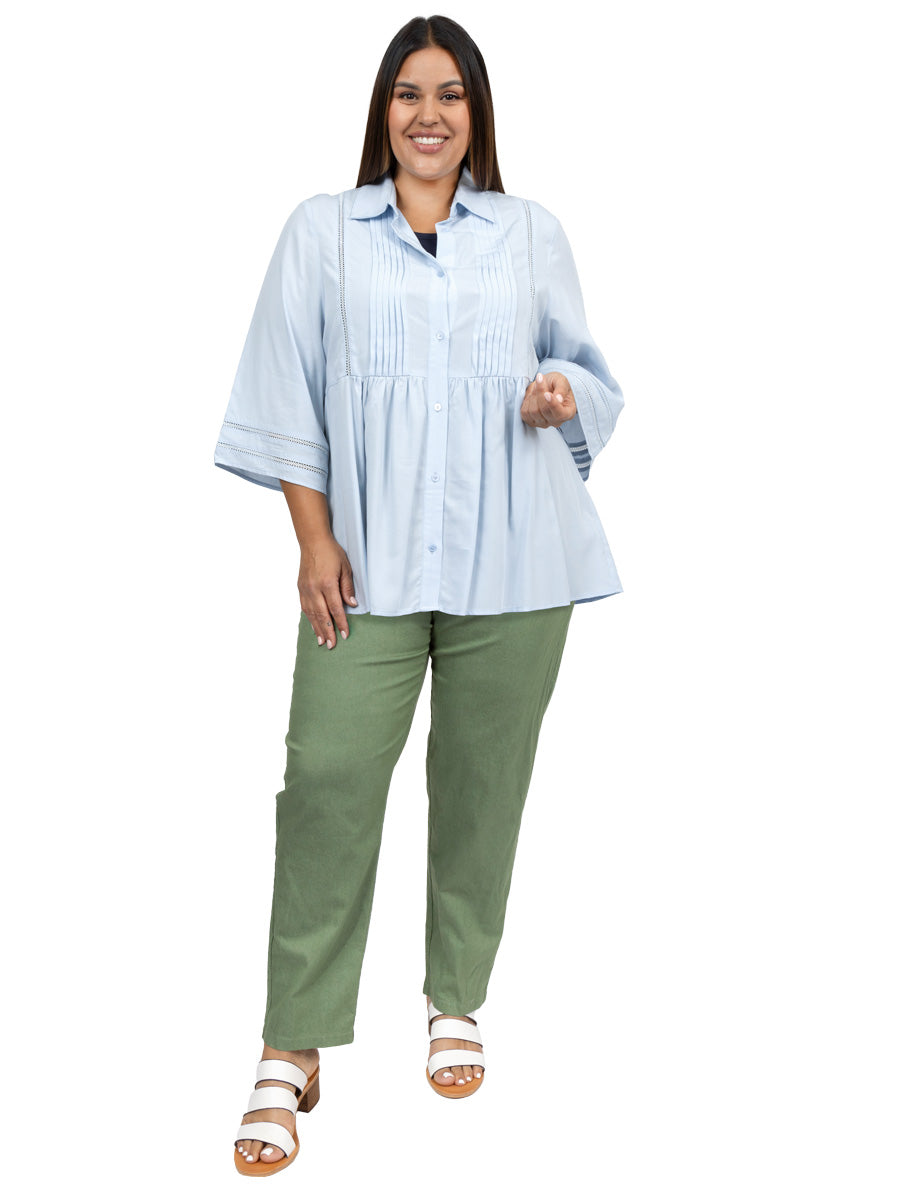 SAMPLE ONLY - Amelia Pleated Blouse - Ice Blue** - Dale and Waters