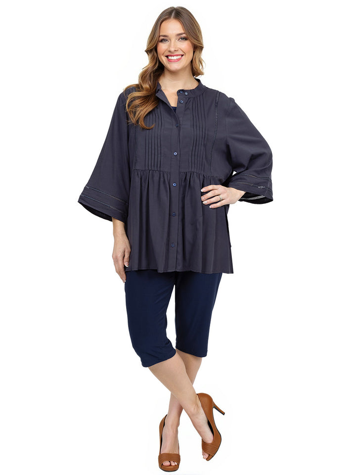 Amelia Pleated Blouse - Navy