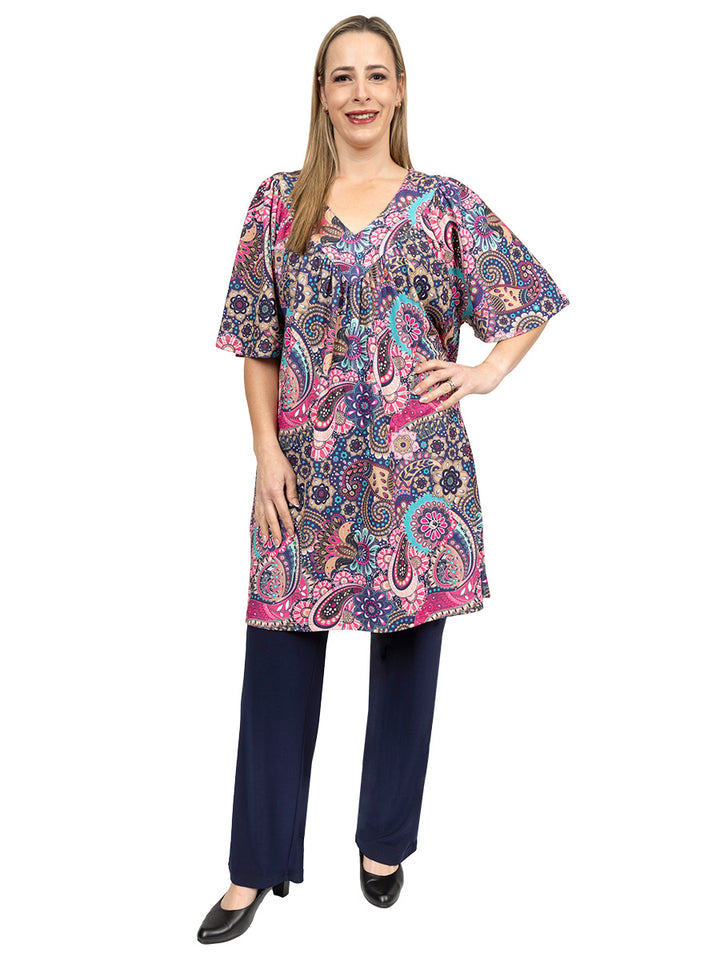 Destiny V-Neck Tunic - Pink Print*