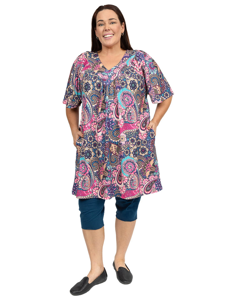 Destiny V-Neck Tunic - Pink Print*