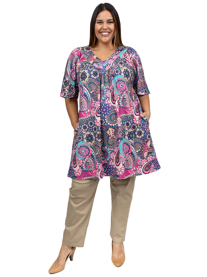 Destiny V-Neck Tunic - Pink Print*