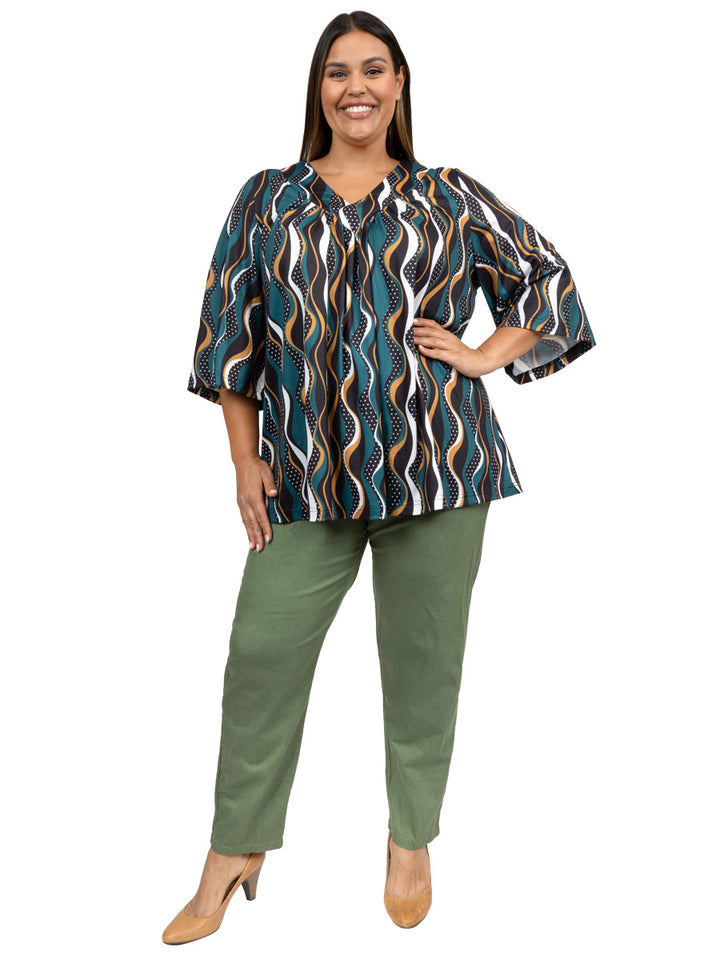 SAMPLE ONLY - Giselle V-Neck Top - Teal Print** - Dale and Waters