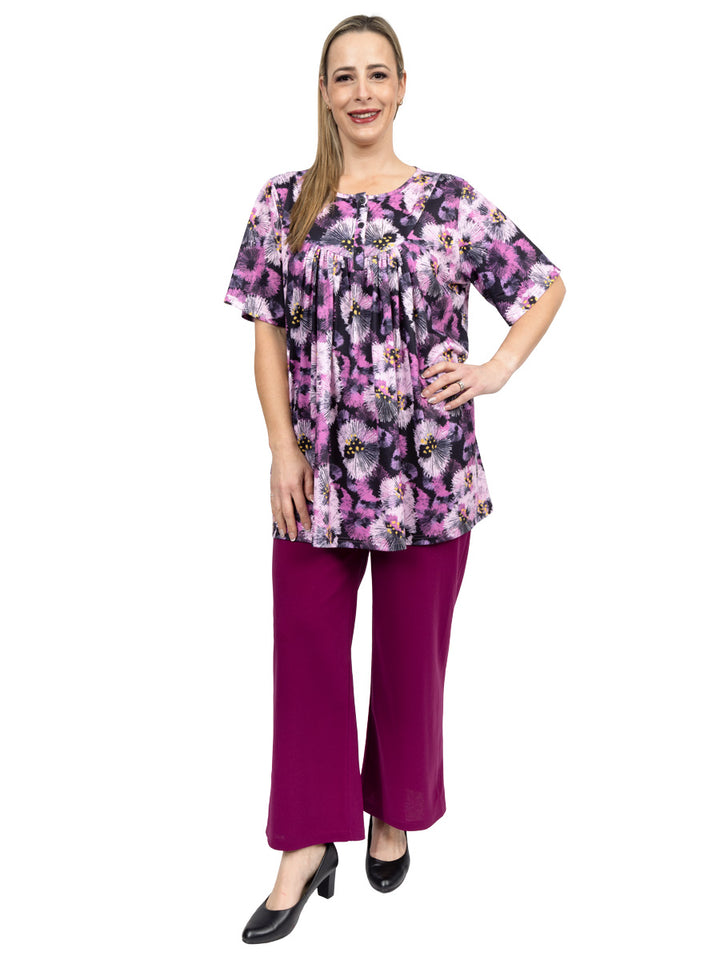 Tasmin Bib Top - Purple Print