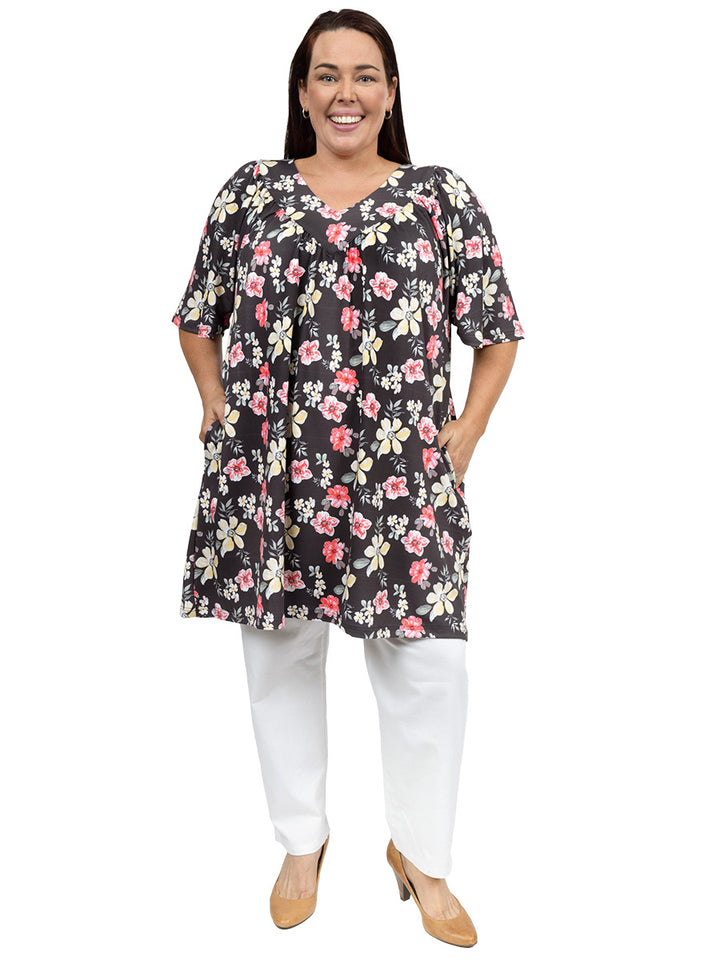 Destiny V-Neck Tunic - Black Print