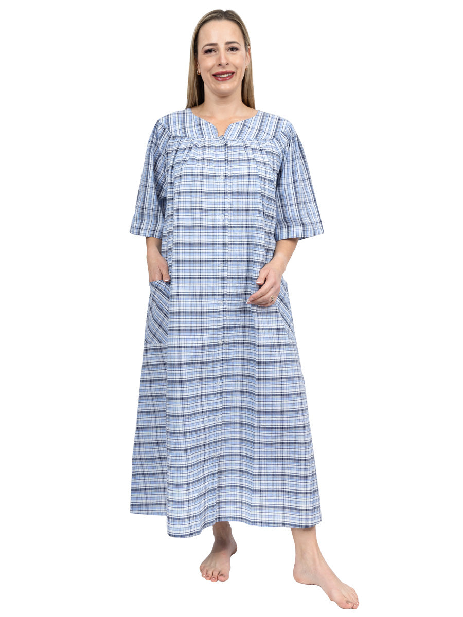 SAMPLE ONLY - Tara Seersucker Dressing Gown/Nightie - Blue Print