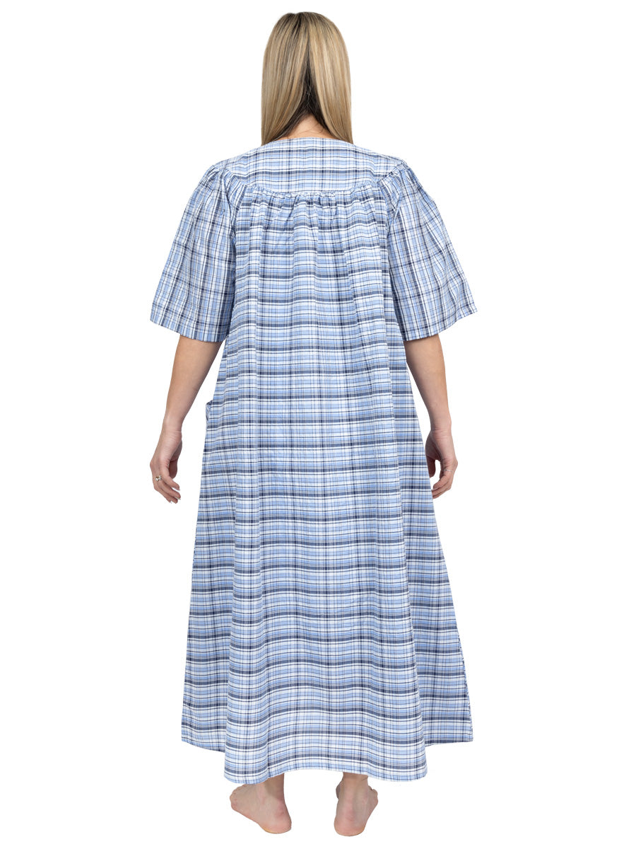 SAMPLE ONLY - Tara Seersucker Dressing Gown/Nightie - Blue Print