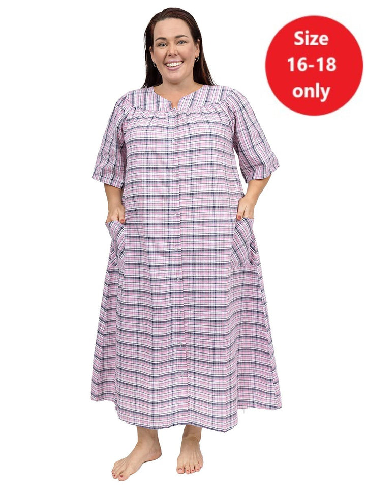 SAMPLE ONLY - Tara Seersucker Dressing Gown/Nightie - Pink Print