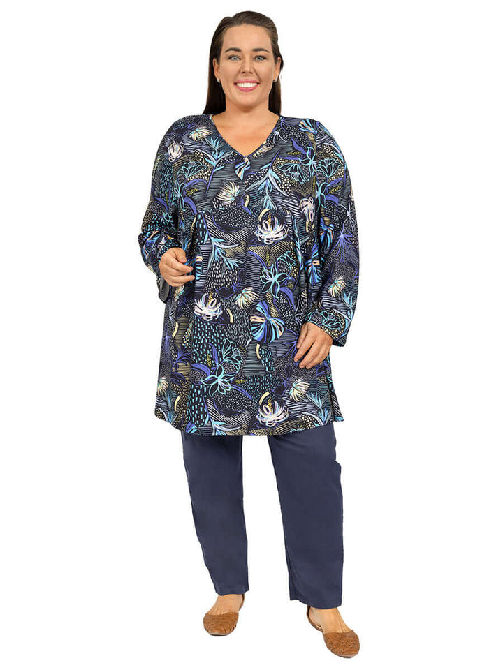 Sparrow Tunic - Black Print Plus Size Tops Dale and Waters