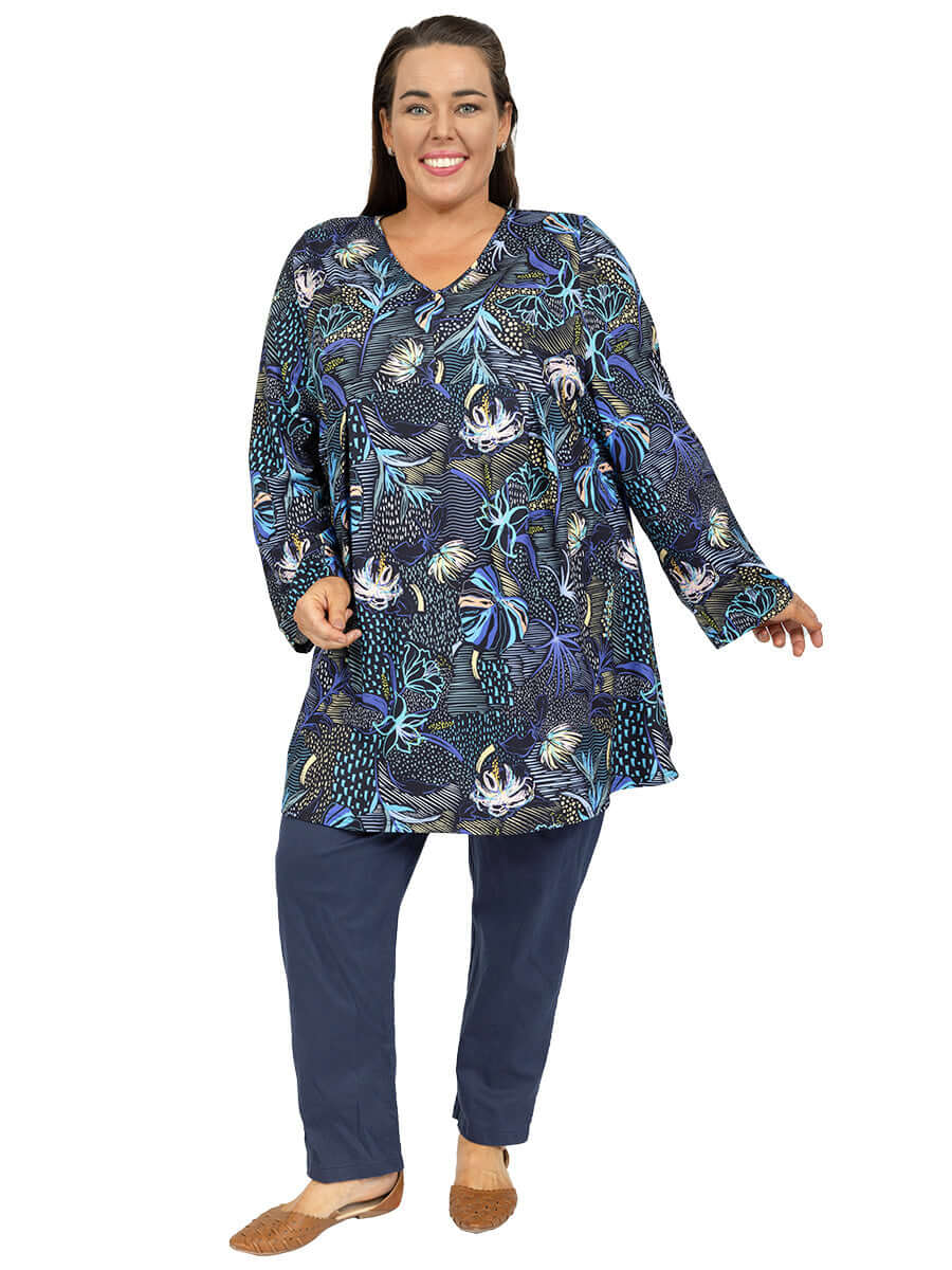 Sparrow Tunic - Black Print Plus Size Tops Dale and Waters