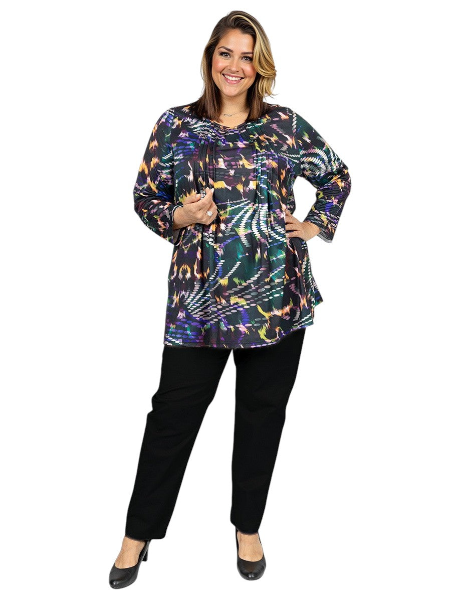 Ryleigh Pleat Top - Green Print