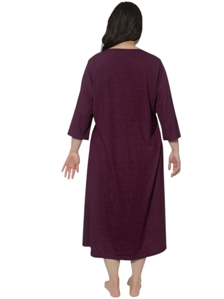 Back view of Women’s Plus Size Little Dreamer Nightie in Wine by Dale and Waters, featuring ¾ sleeves and a relaxed fit.