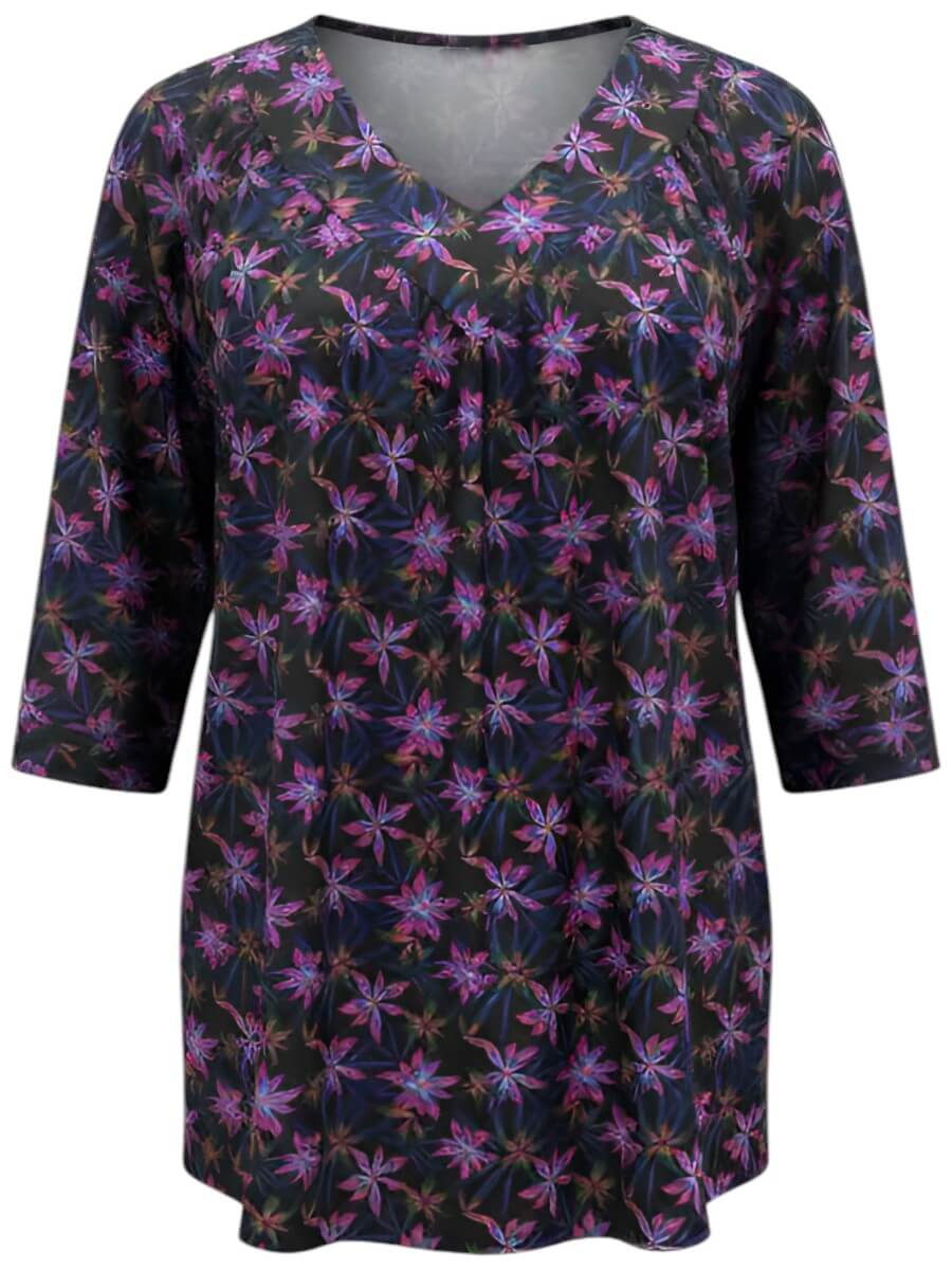 Moonlit Flora Swim Rashi - Black Print for plus size women, stylish swim top in size 16-50 by Dale & Waters.