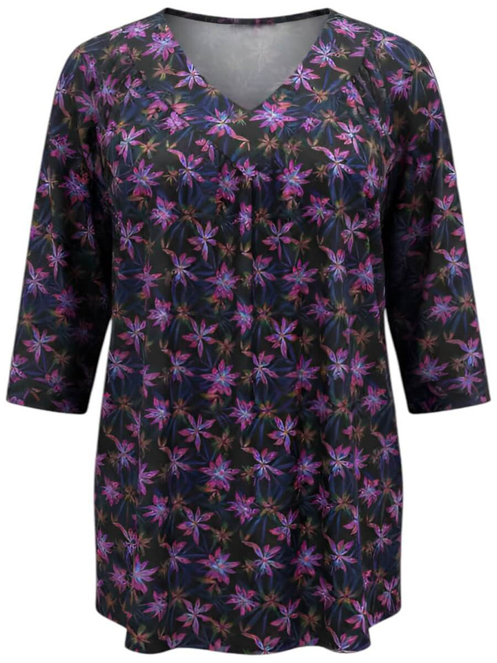 Moonlit Flora Swim Rashi - Black Print for plus size women, stylish swim top in size 16-50 by Dale & Waters.