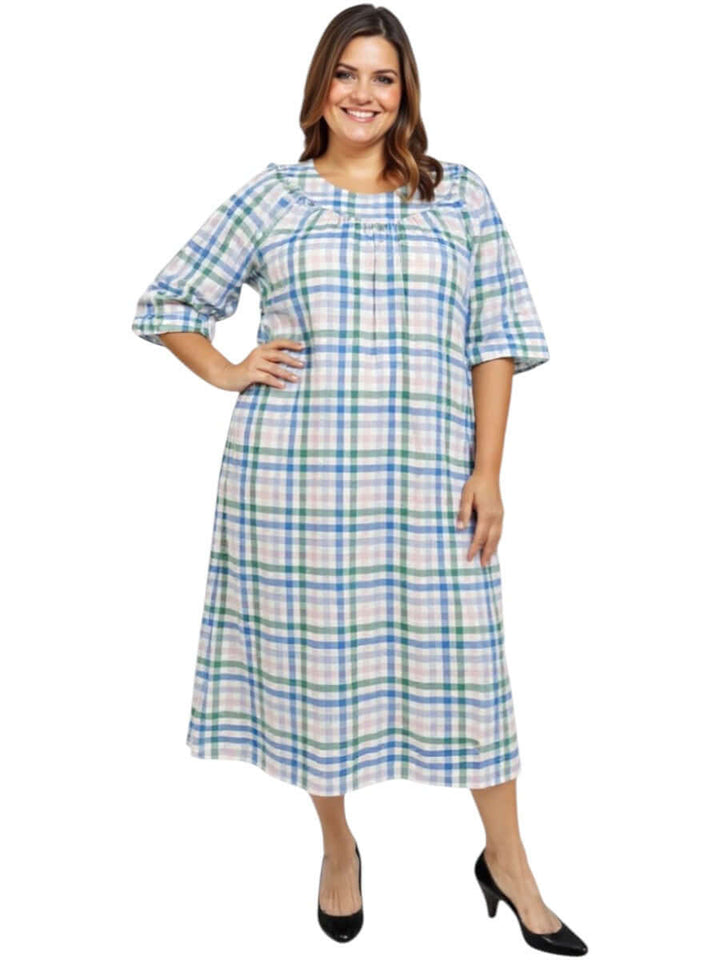 Women’s Plus Size Parish Seersucker Dress - Blue Print, size 16-50, designed for summer comfort and style.