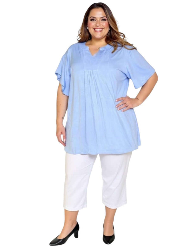 Love Is In The Air Pants - White, plus size pants for women size 16-50, styled with a blue top.