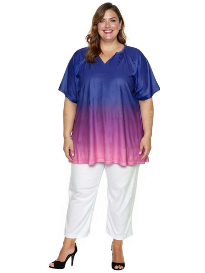 Women’s Plus Size Love Is In The Air Pants - White paired with a gradient top, perfect for summer style.